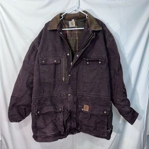 Carhartt Jacket Mens 2XL Brown Blanket Lined Duck Chore Coat Pb1373 - FLAWED